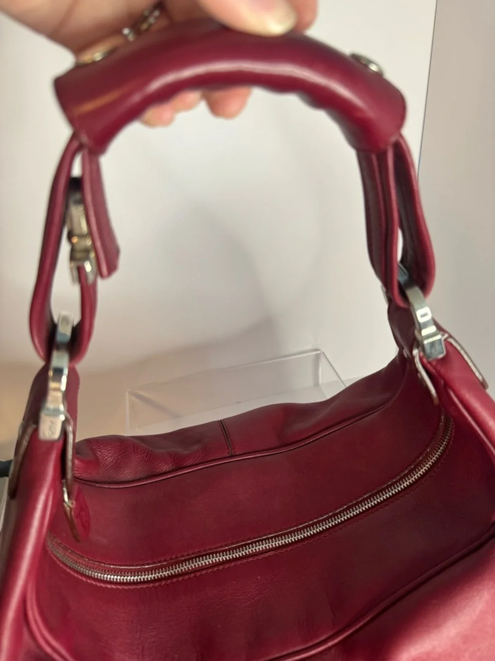 #282 Tod's Burgandy Large Leather Hobo Shoulder Bag w/ Dust Bag